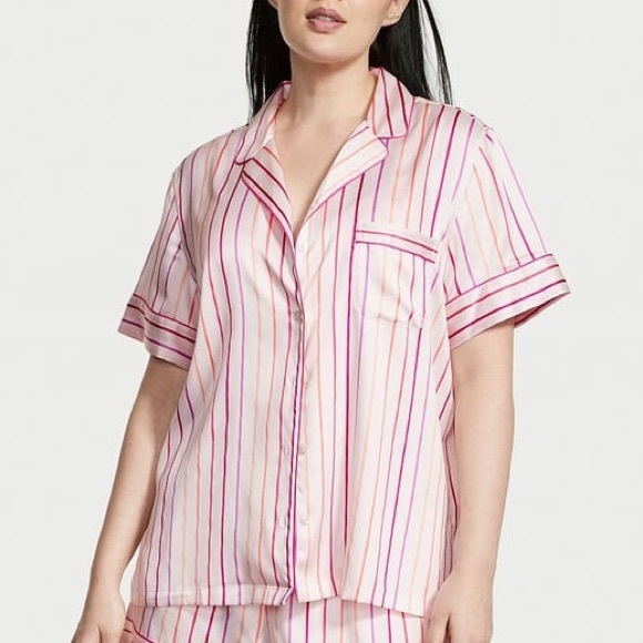 Victoria's Secret Other - Victoria's Secret Bahama Pink Ombre Pin Stripe Satin Pajama Top Size M